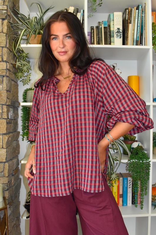 Vivienne Plaid Heathcliff Blouse Burgundy & Russet